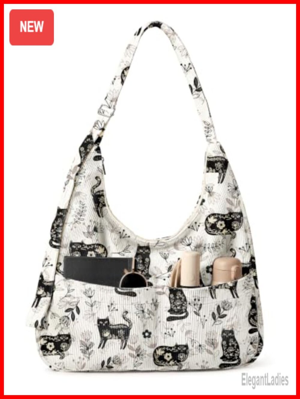 Corduroy Hobo Bag Large Slouchy Shoulder Crossbody Tote with Zipper Pockets